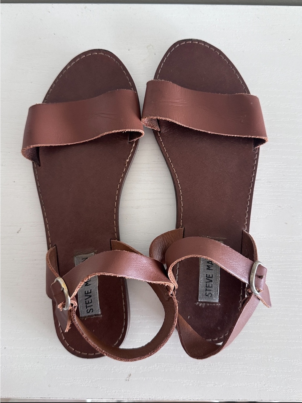 Steve Madden Brown Leather Ankle-Strap Slide Sandals - Size 8
